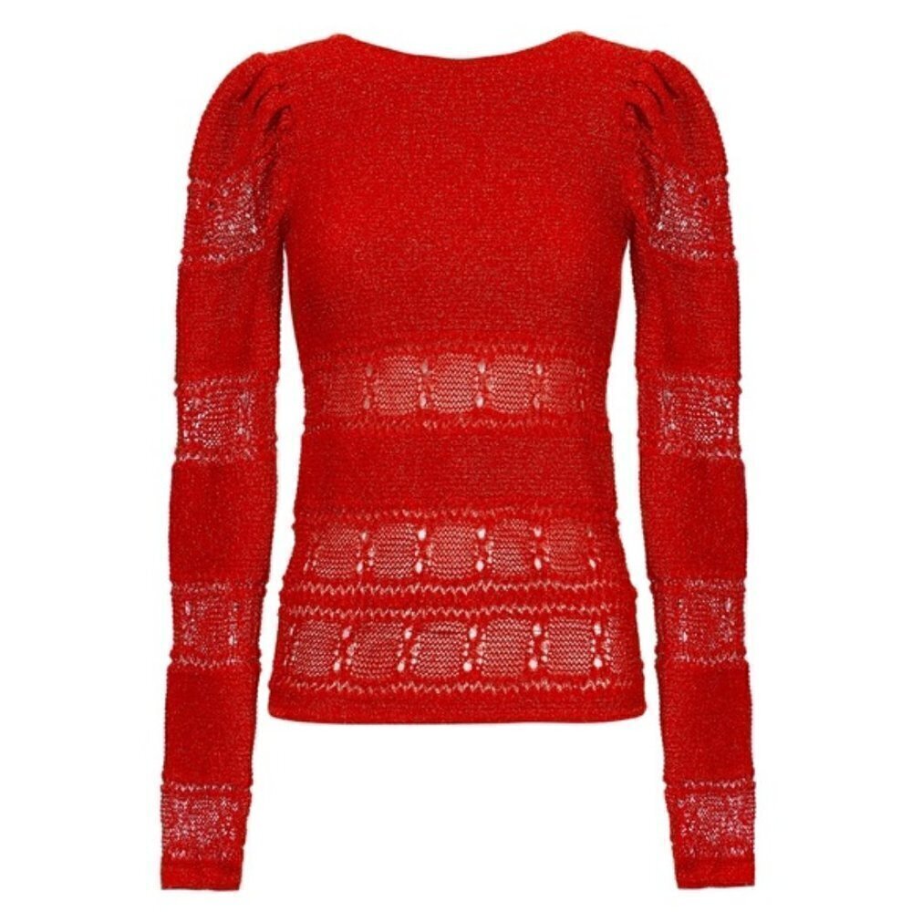 🆕 INTERMIX Ronny Kobo Red Puff Sleeve Sweater SIZE SMALL